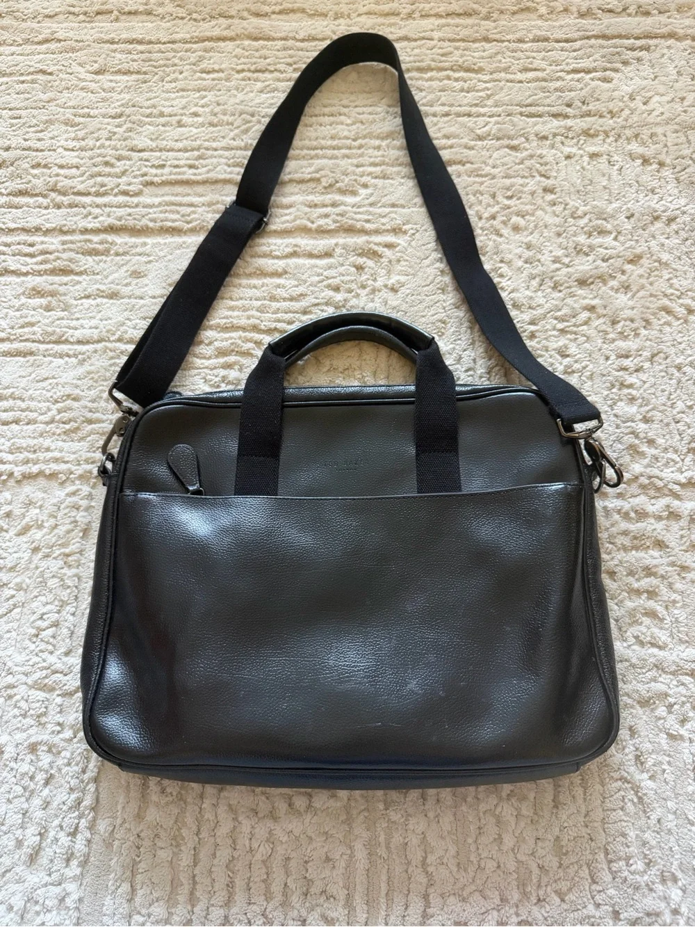Ted Baker Black Men's Leather Briefcase with Detachable Shoulder Strap